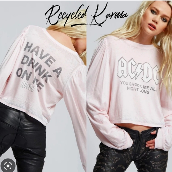Recycled Karma Tops - Recycled Karma AC/DC Shook Me All Night Long long sleeve tee